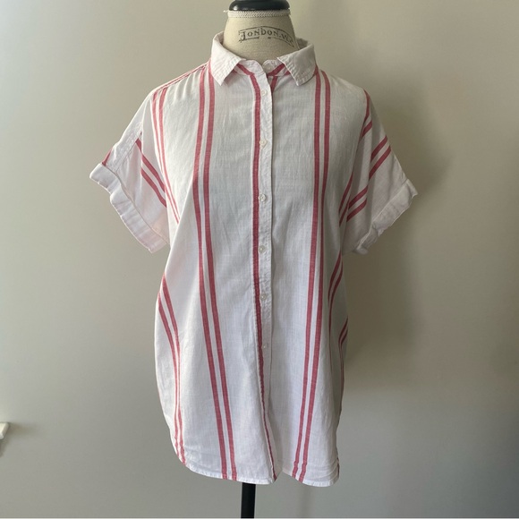 Goodthreads Red & White Striped Button Up Shirt - Picture 1 of 8